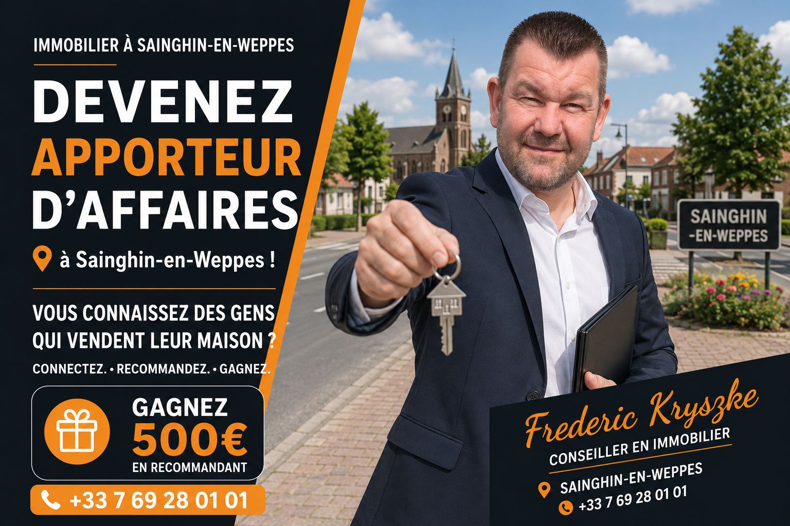 Visuel de campagne : devenez apporteur d'affaires à Sainghin-en-Weppes, gagnez 500 € en recommandant.