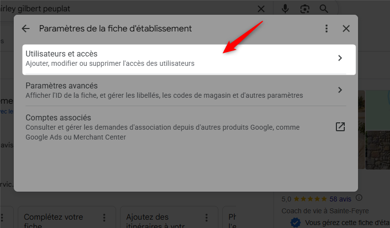 La rubrique Personnes et accès dans les paramètres de la fiche