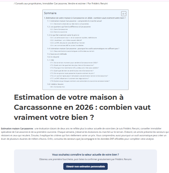 Vue de l'article en ligne avec son sommaire cliquable et son appel à l'action